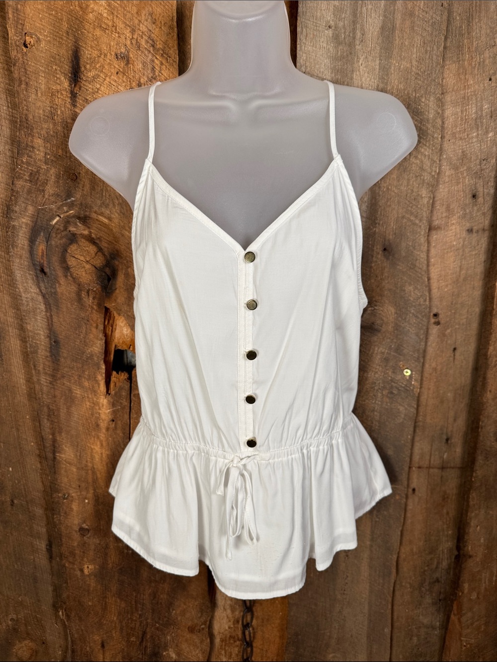 Express White Button-Front Spaghetti Strap Peplum Cami